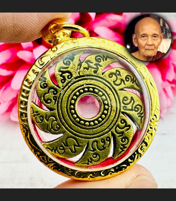 Yantra Rowel Chakra Brass Magic Lucky Protection Doo Immortal Thai Amulet #17737